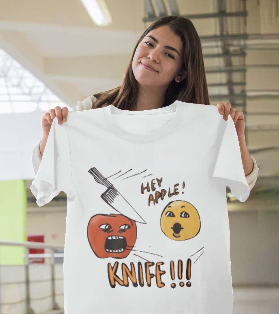 Hey Apple Knife 2026 Parody Text Meme T-Shirt