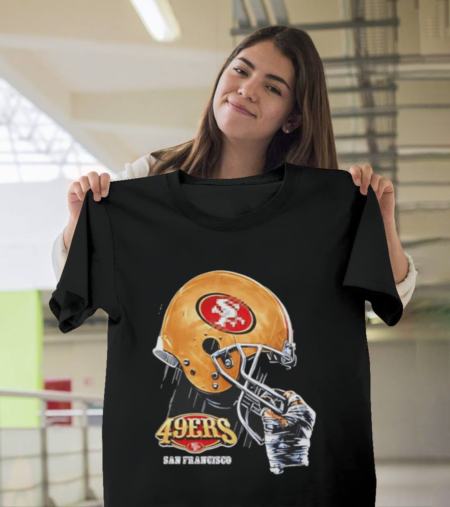 San Francisco 49ers Helmet Held By Gloved Hand T-Shirt