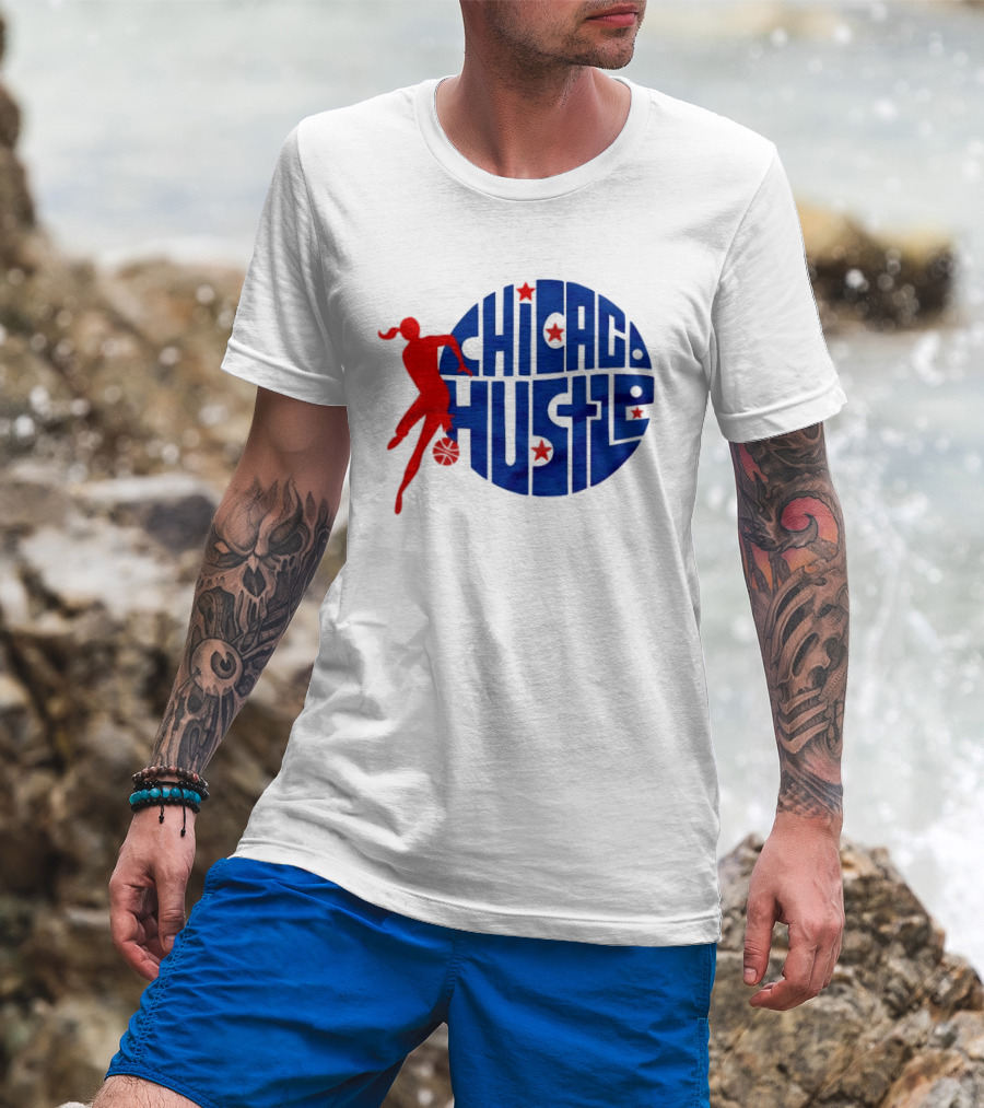 Chicago Hustle WPBL Basketball Red Player Blue Circle T-Shirt