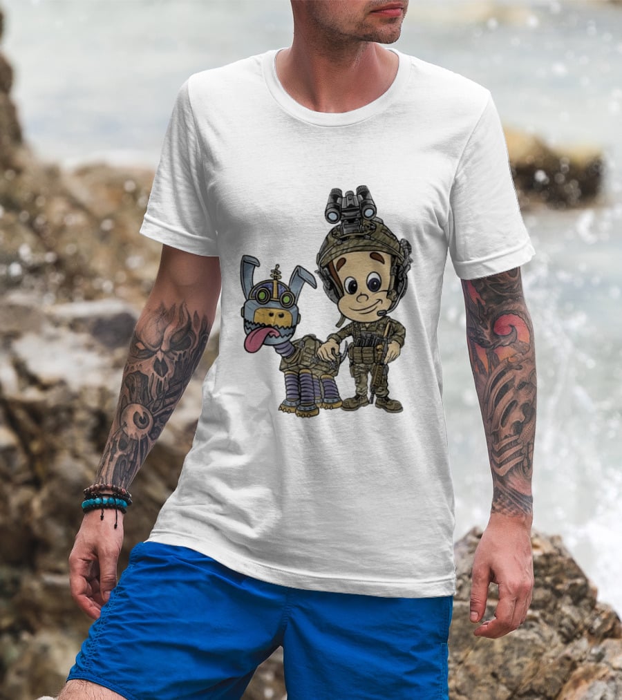 Tactical Cartoon Characters Jimmy And Goddard In Military Gear T-Shirt