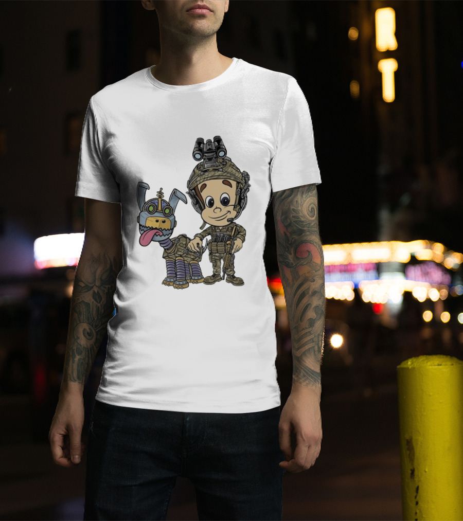 Tactical Cartoon Characters Jimmy And Goddard In Military Gear T-Shirt
