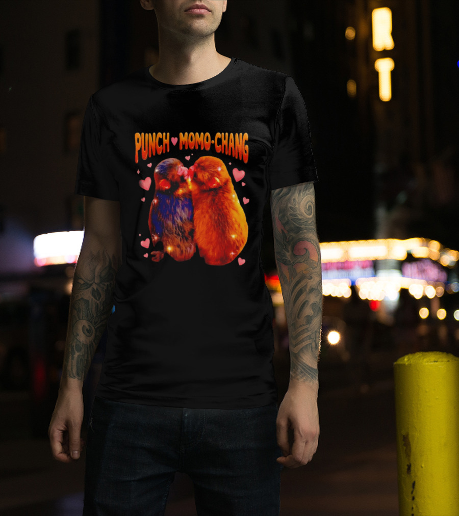 Punch Momo Chang Kissing Monkeys With Hearts T-Shirt