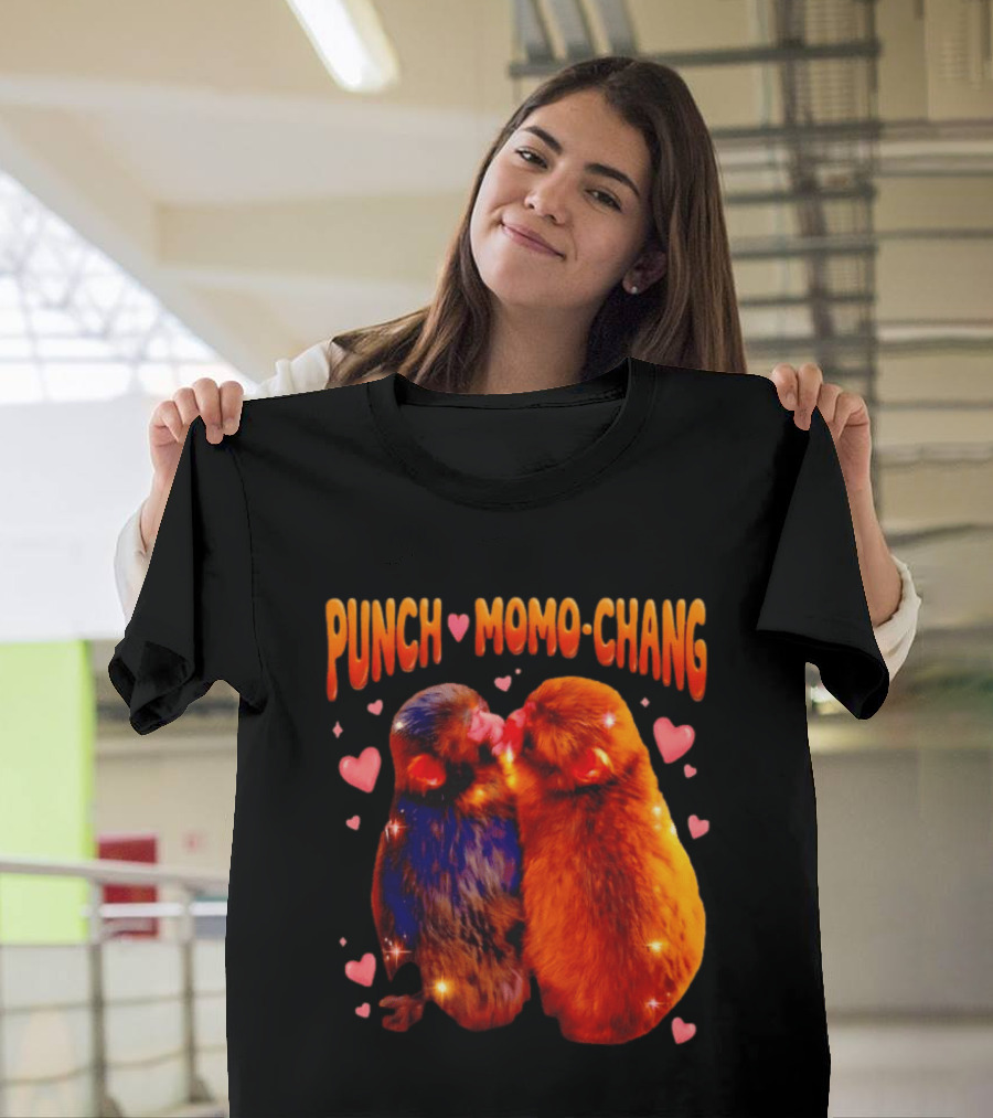 Punch Momo Chang Kissing Monkeys with Hearts T-Shirt