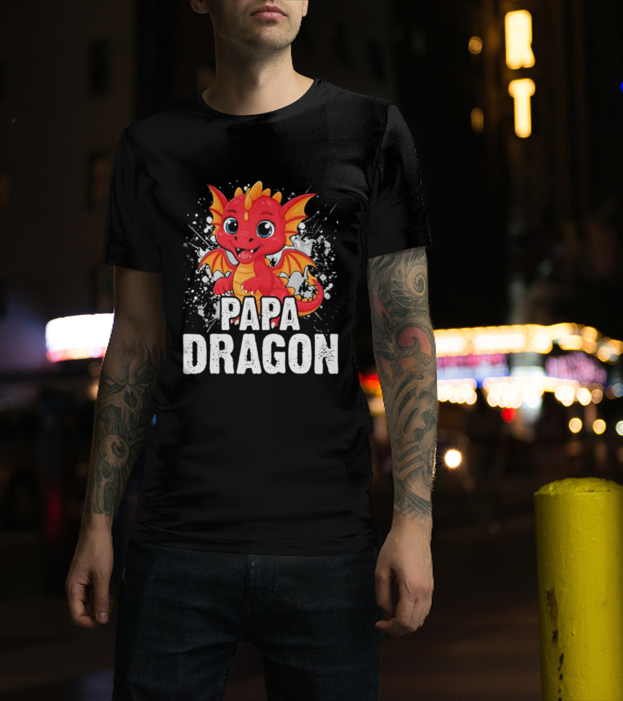 Papa Dragon Cartoon Family Matching Dad Father T-Shirt
