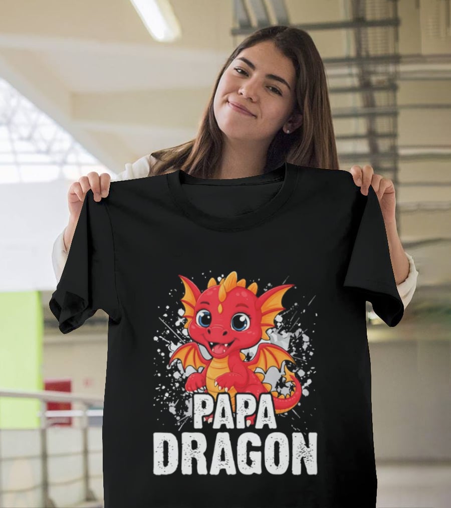 Papa Dragon Cartoon Family Matching Dad Father T-Shirt