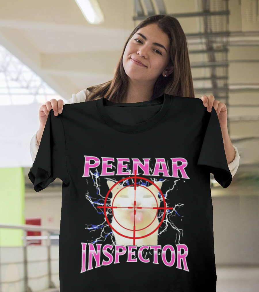 Peenar Inspector Cat Meme With Target Crosshair And Lightning Effects T-Shirt