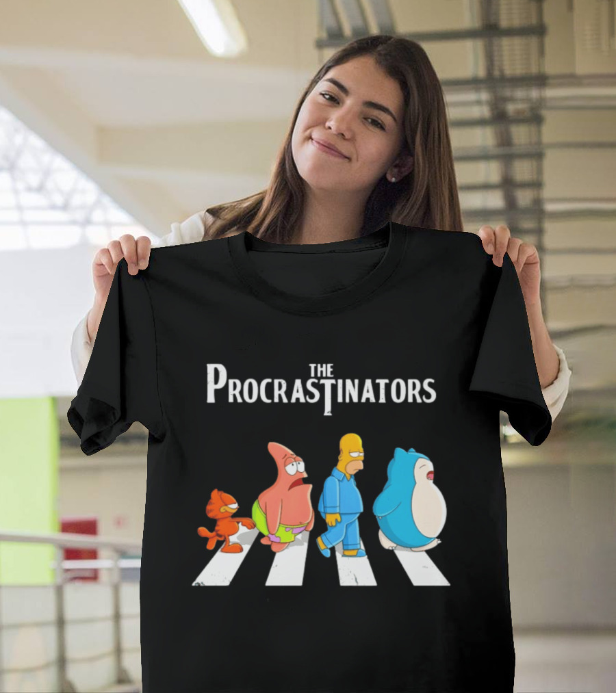 The Procrastinators Cartoon Abbey Road Parody With Iconic Characters Crossing T-Shirt