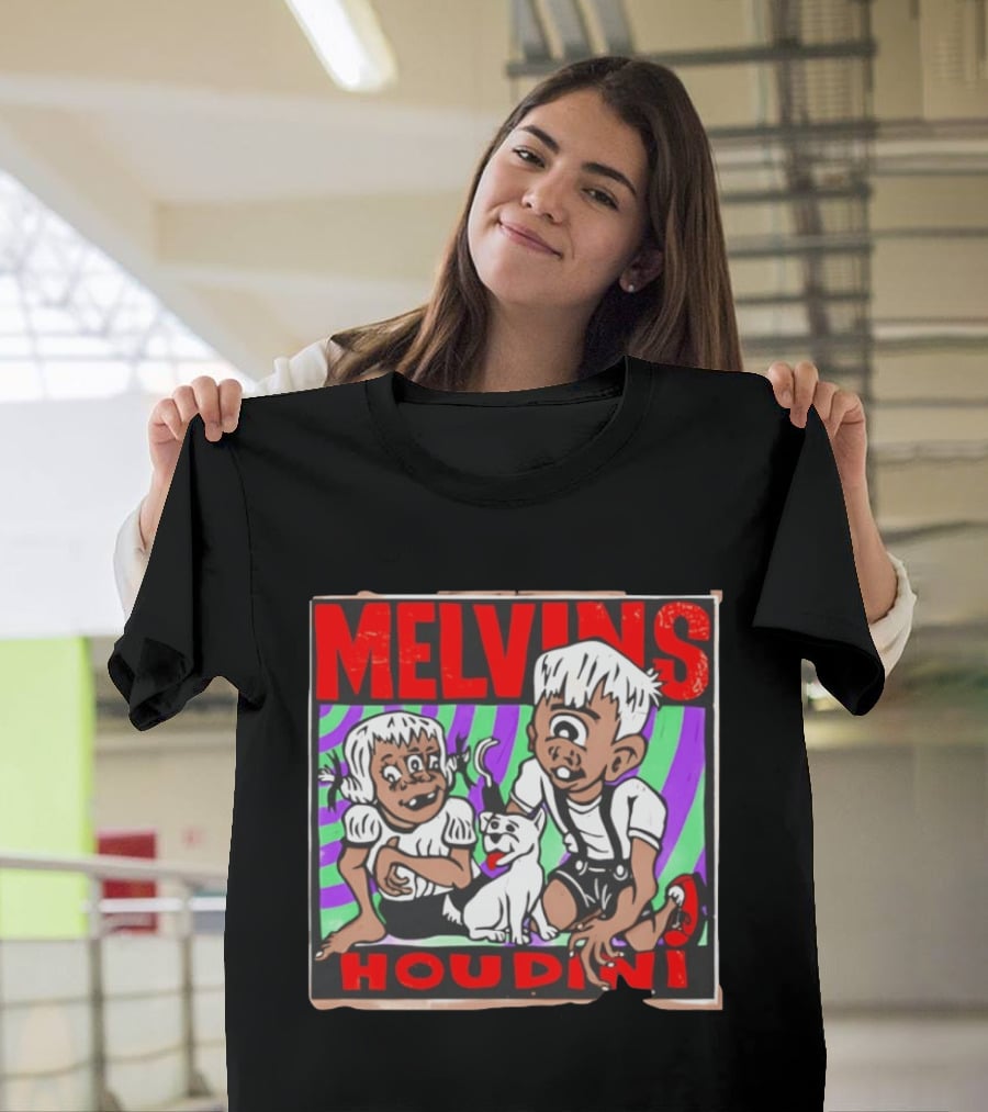 Melvins Houdini Album Cover Art With Two Cartoon Characters And Cat T-Shirt