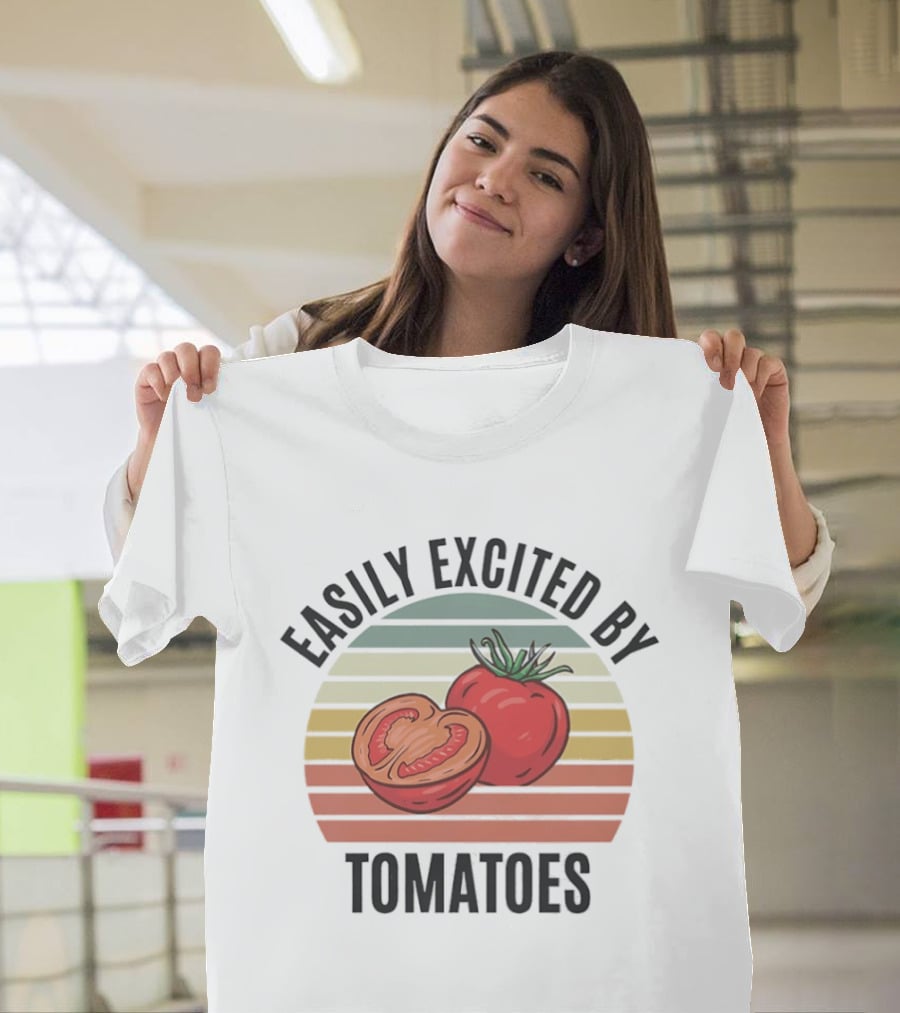 Easily Excited By Tomatoes Vintage Tomato Lover T-Shirt