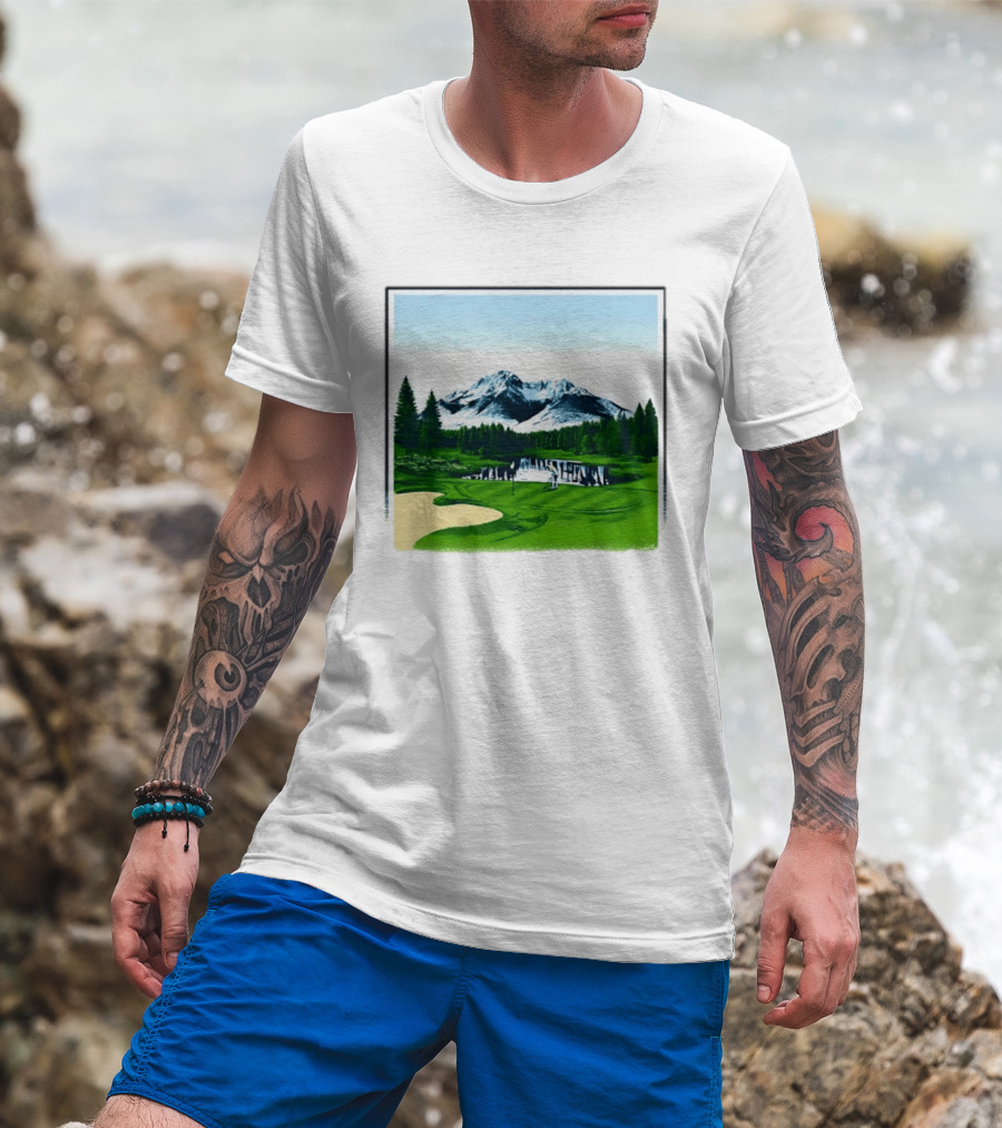 Golf Course Mountain Landscape Scenic Nature Forest Greenery Snowcapped Peaks T-Shirt