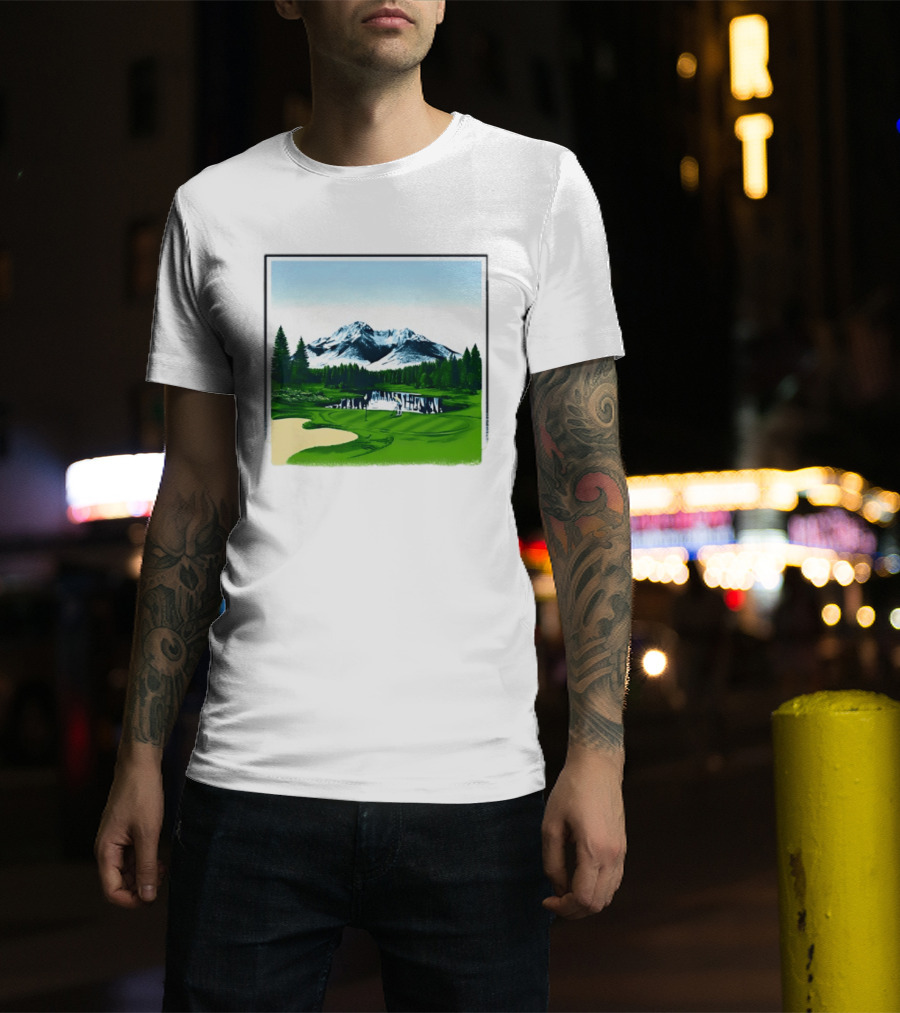 Golf Course Mountain Landscape Scenic Nature Forest Greenery Snowcapped Peaks T-Shirt