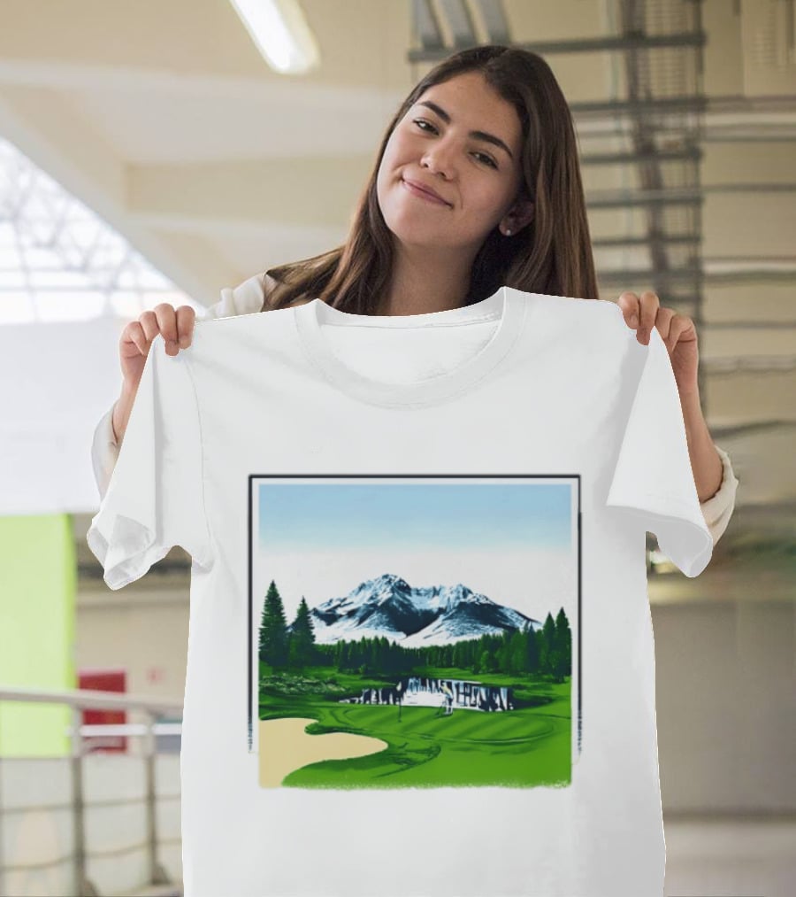Golf Course Mountain Landscape Scenic Nature Forest Greenery Snowcapped Peaks T-Shirt