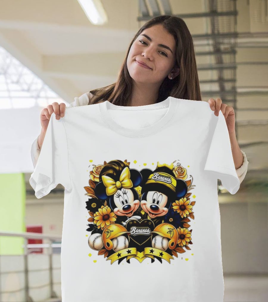 Mickey And Minnie Disney X Savannah Bananas Baseball Collaboration Floral T-Shirt