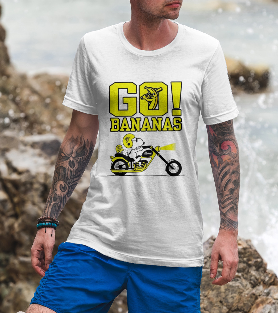 Snoopy Woodstock Go Bananas Motorcycle Savannah Bananas T-Shirt