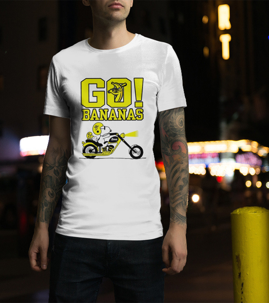 Snoopy Woodstock Go Bananas Motorcycle Savannah Bananas T-Shirt