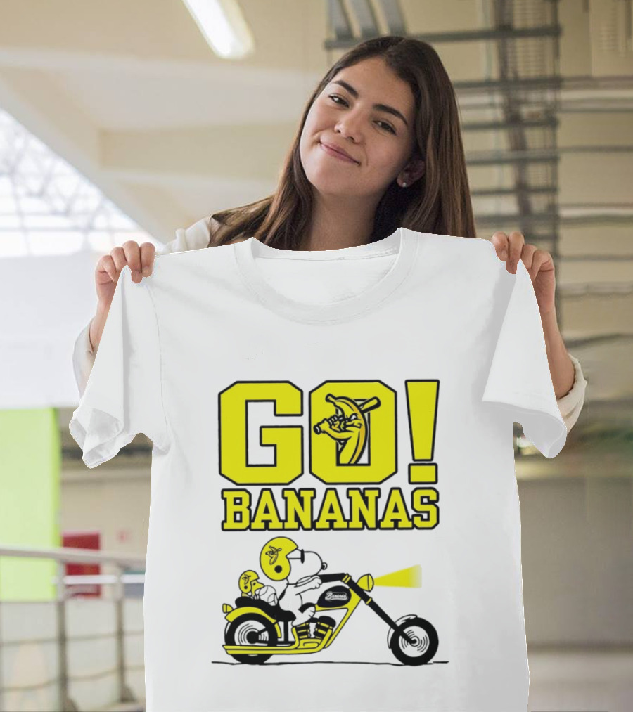 Snoopy Woodstock Go Bananas Motorcycle Savannah Bananas T-Shirt