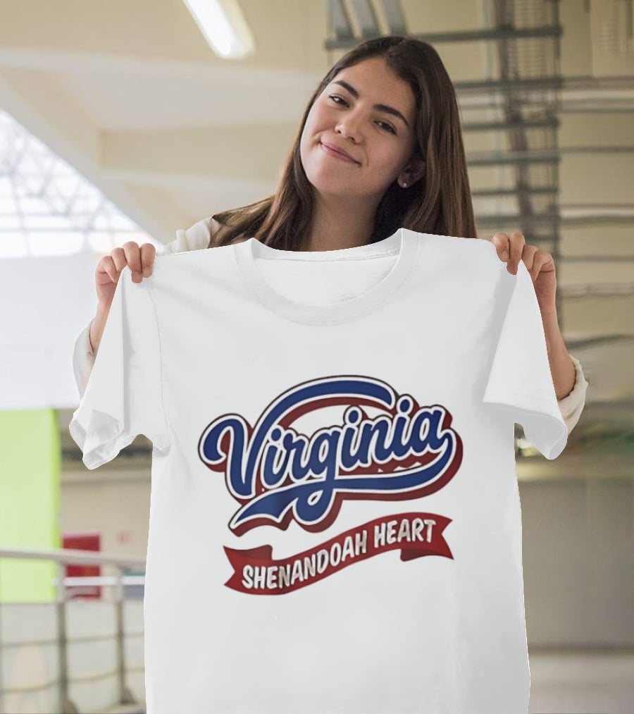 Virginia Shenandoah Heart Vintage Style Script And Ribbon T-Shirt