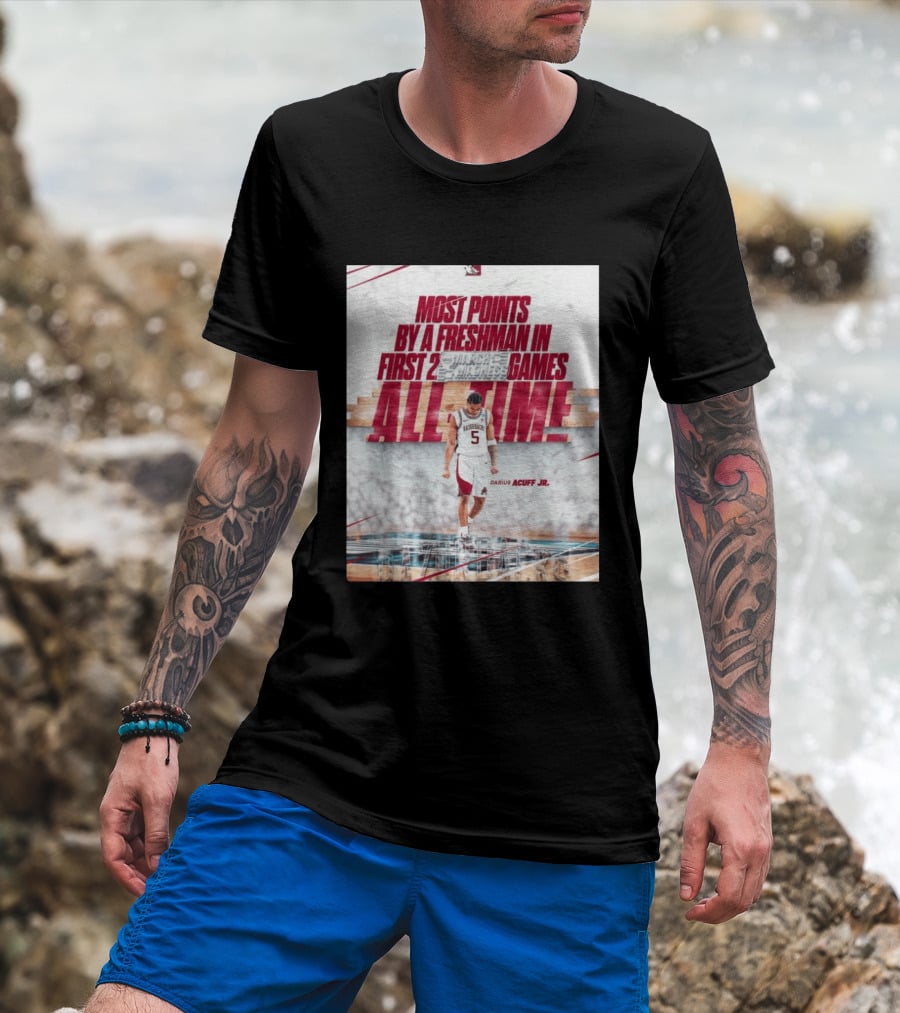 Darius Acuff Jr Most Points By A Freshman March Madness 2026 Arkansas Razorbacks Basketball T-Shirt