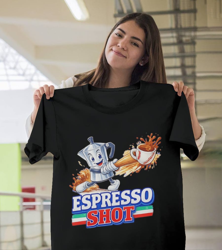 Espresso Shot Moka Pot Baseball Italy Flag T-Shirt