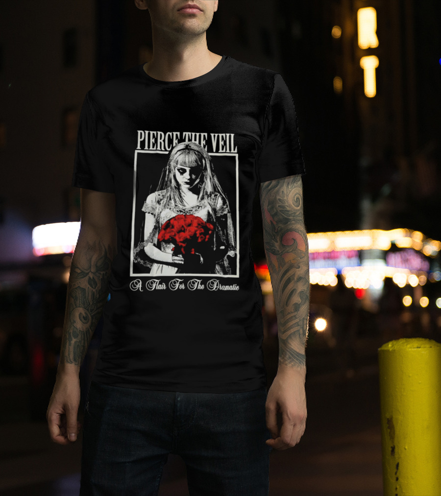 Pierce The Veil A Flair For The Dramatic Bride With Red Flowers T-Shirt
