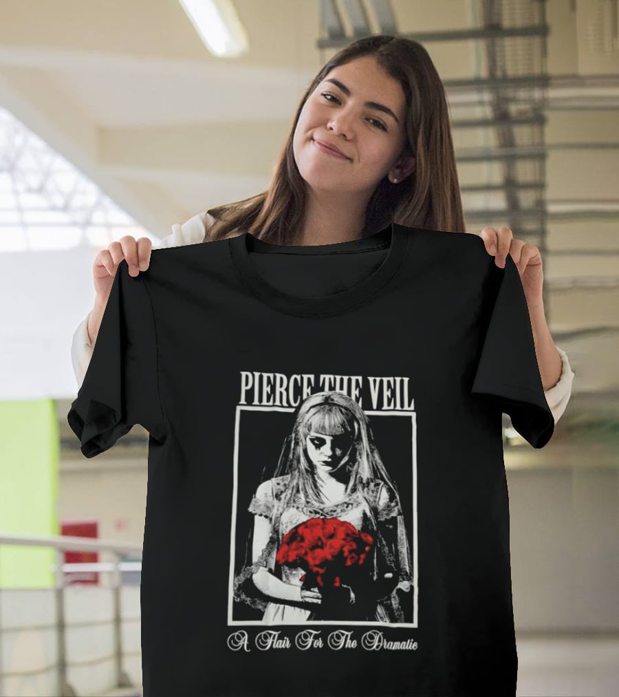 Pierce The Veil A Flair For The Dramatic Bride With Red Flowers T-Shirt