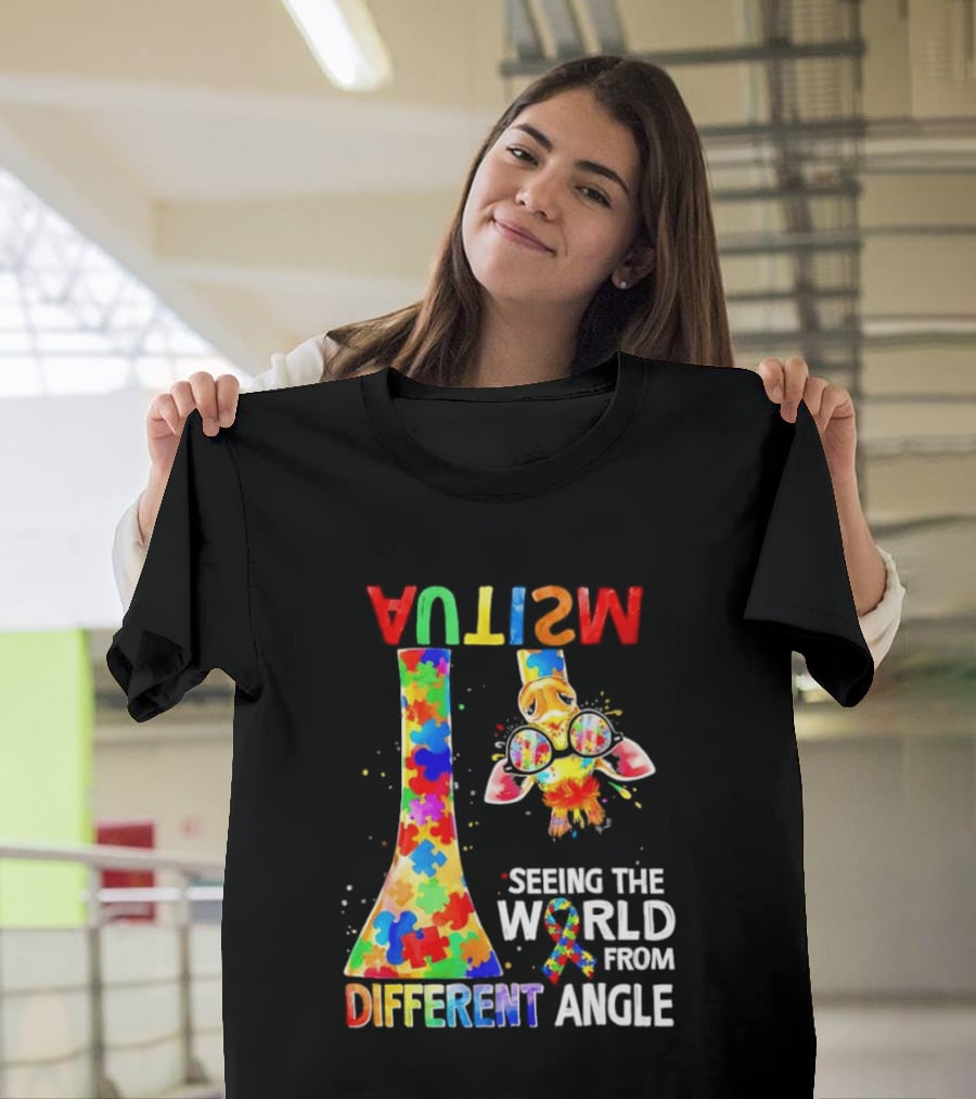 Giraffe Autism Awareness Seeing The World From Different Angle Puzzle T-Shirt