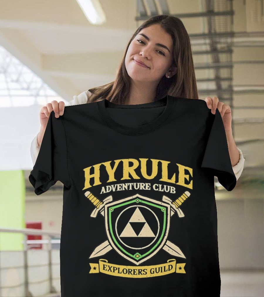Hyrule Adventure Club Explorers Guild Triforce Shield Swords T-Shirt