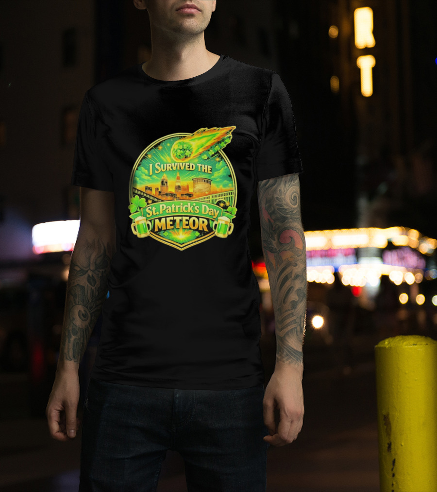 I Survived The St Patrick's Day Meteor 2026 Cityscape And Cloverburst T-Shirt