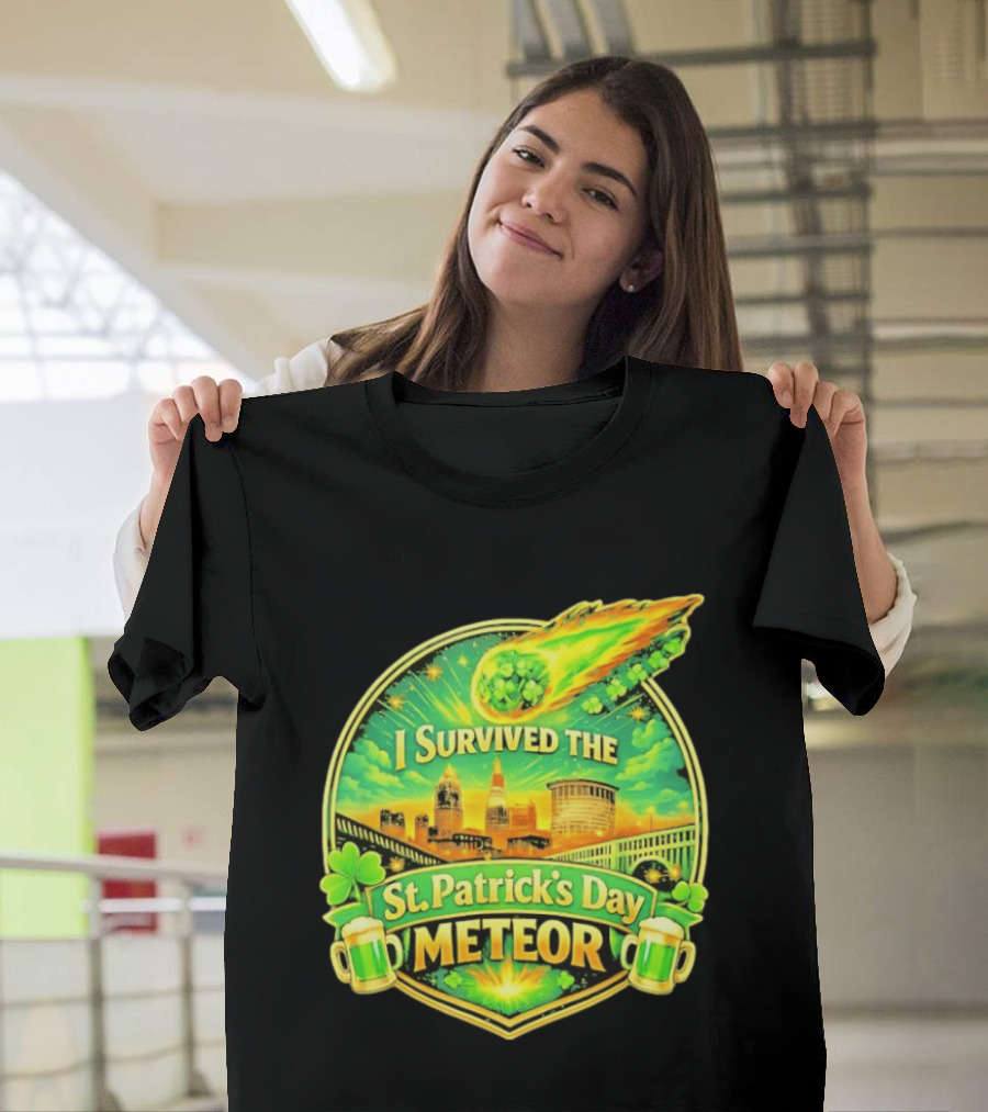 I Survived The St Patrick's Day Meteor 2026 Cityscape And Cloverburst T-Shirt