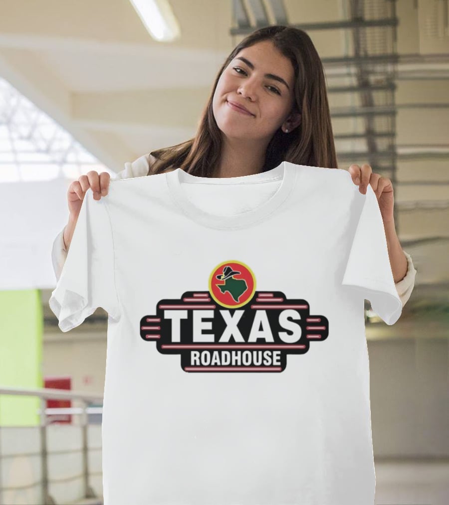 Texas Roadhouse Neon Western Logo Cowboy Hat State Shape T-Shirt