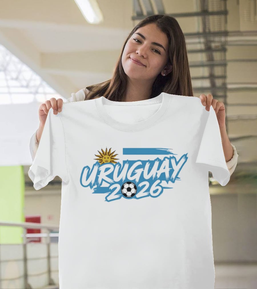 Uruguay 2026 Sun And Soccerball Icon With Blue Brushstroke T-Shirt