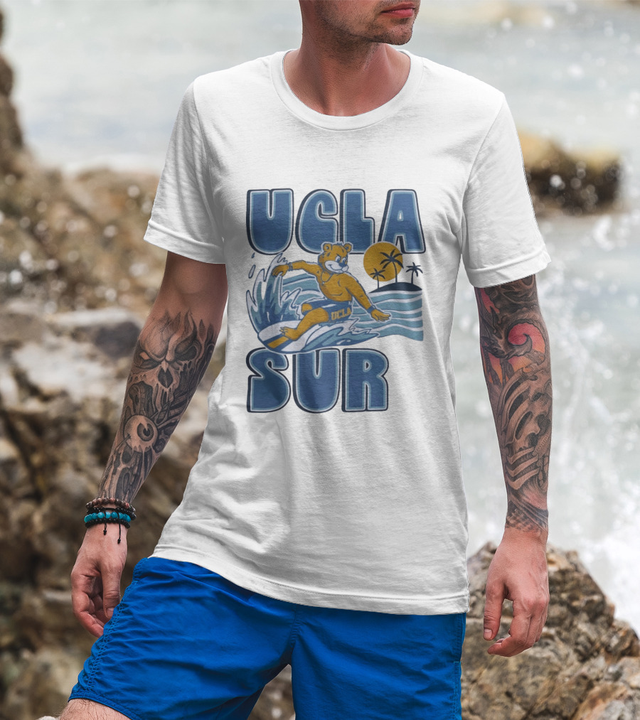 UCLA Joe Bruin Surfing Waves With Palm Trees And Sun T-Shirt
