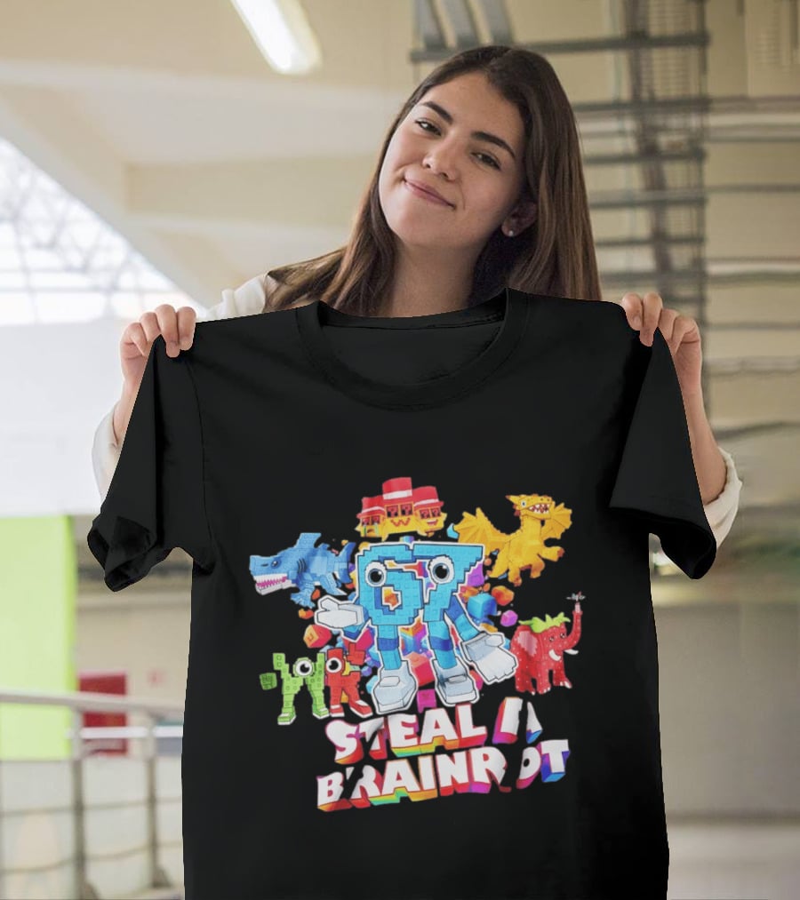 Steal A Brainrot 67 Blocks Colorful Characters T-Shirt