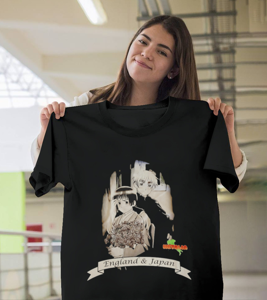 Hetalia Axis Powers England & Japan Anime Characters Roses T-Shirt