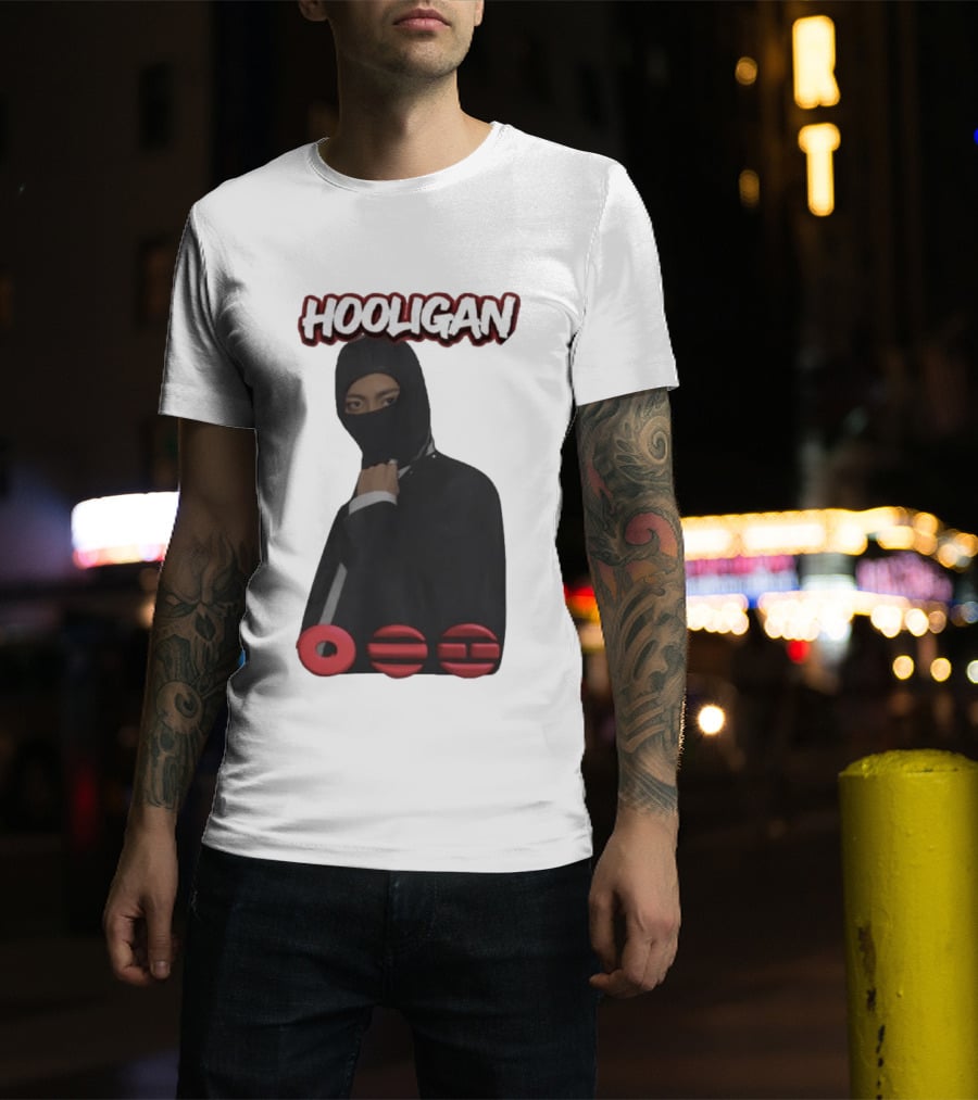 Hooligan Masked Style With BTS Concert Red Accents T-Shirt