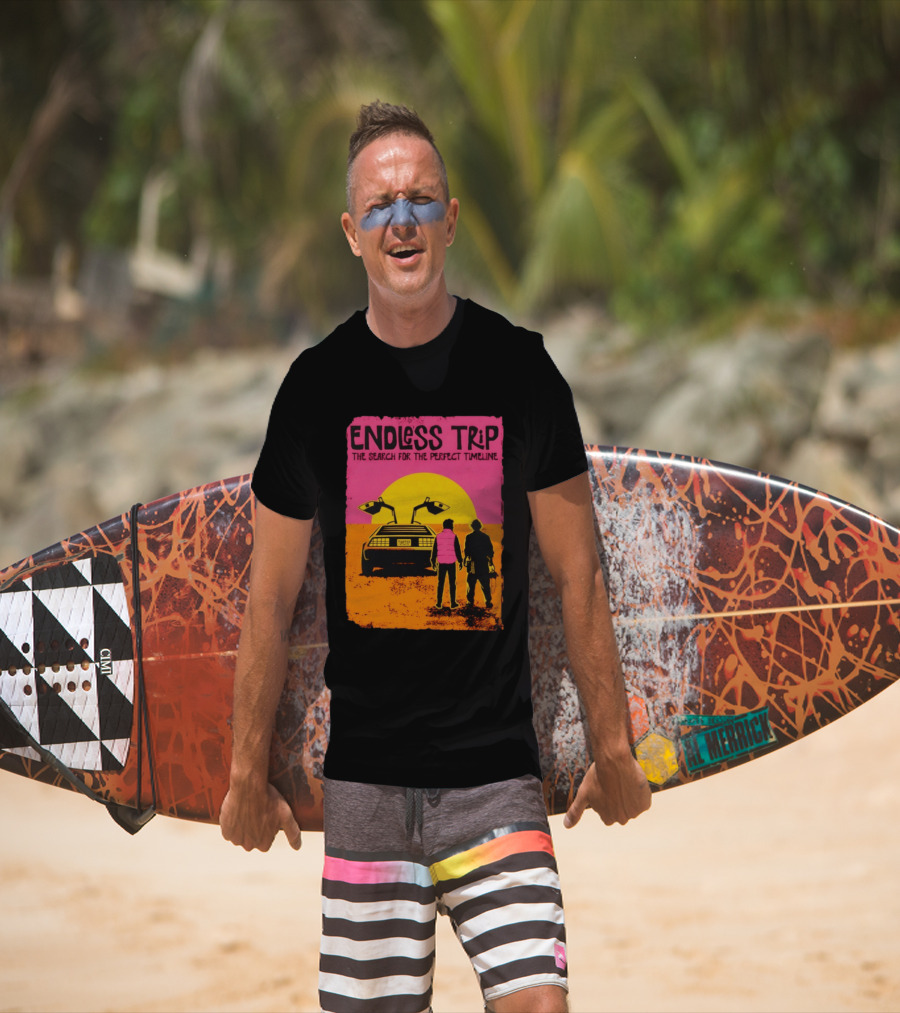 Endless Trip The Search For The Perfect Timeline Back To The Future Sunset Retro Car Journey T-Shirt