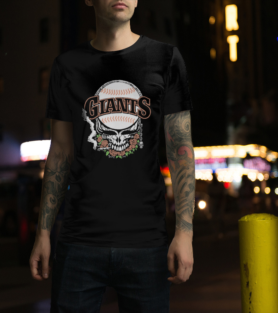 Giant Deadhead Baseball Skull Floral T-Shirt