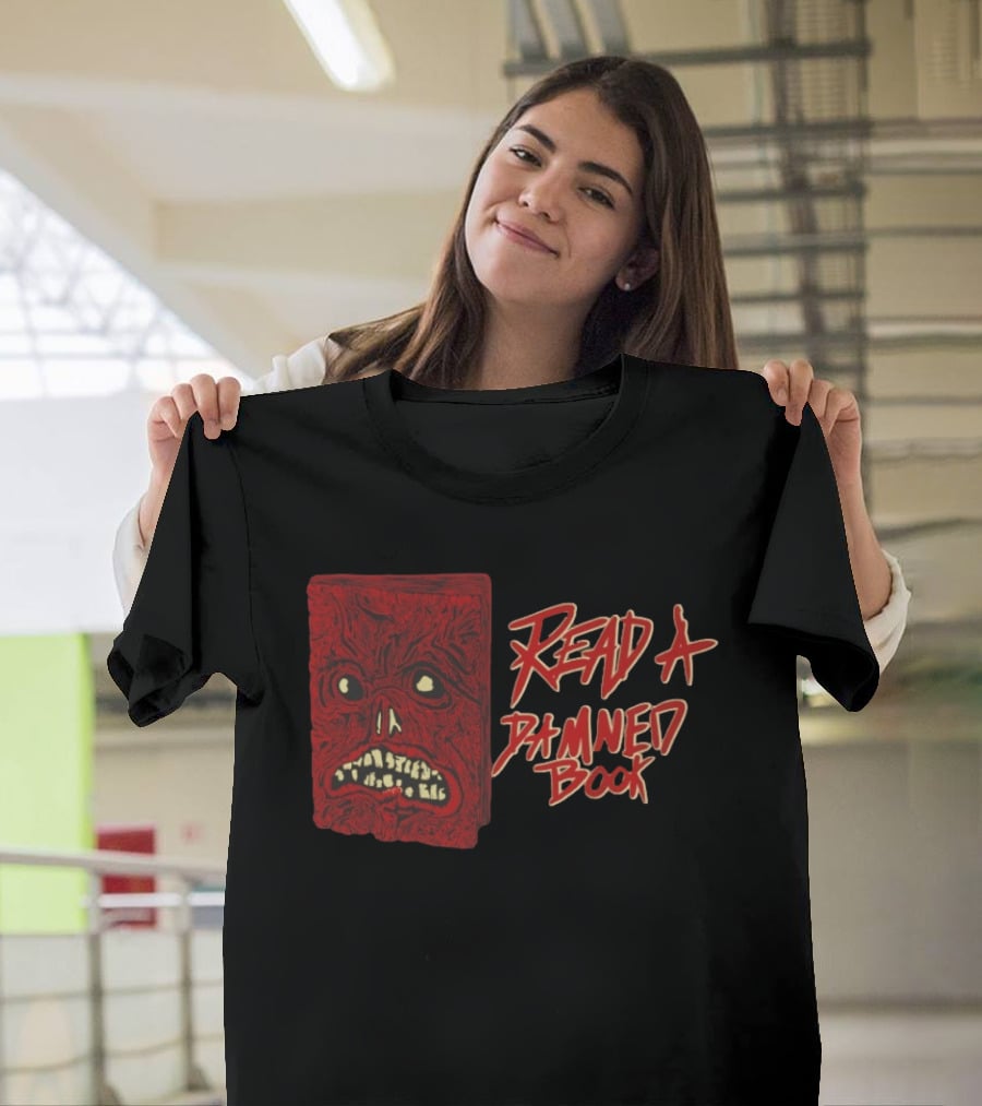 Read A Damned Book Creepy Red Monster Face T-Shirt