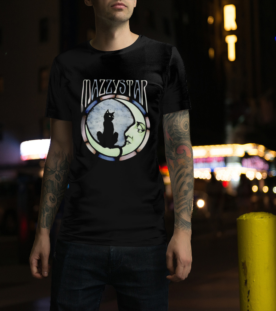 Mazzy Star Black Cat Moon Stained Glass Crescent Moon T-Shirt