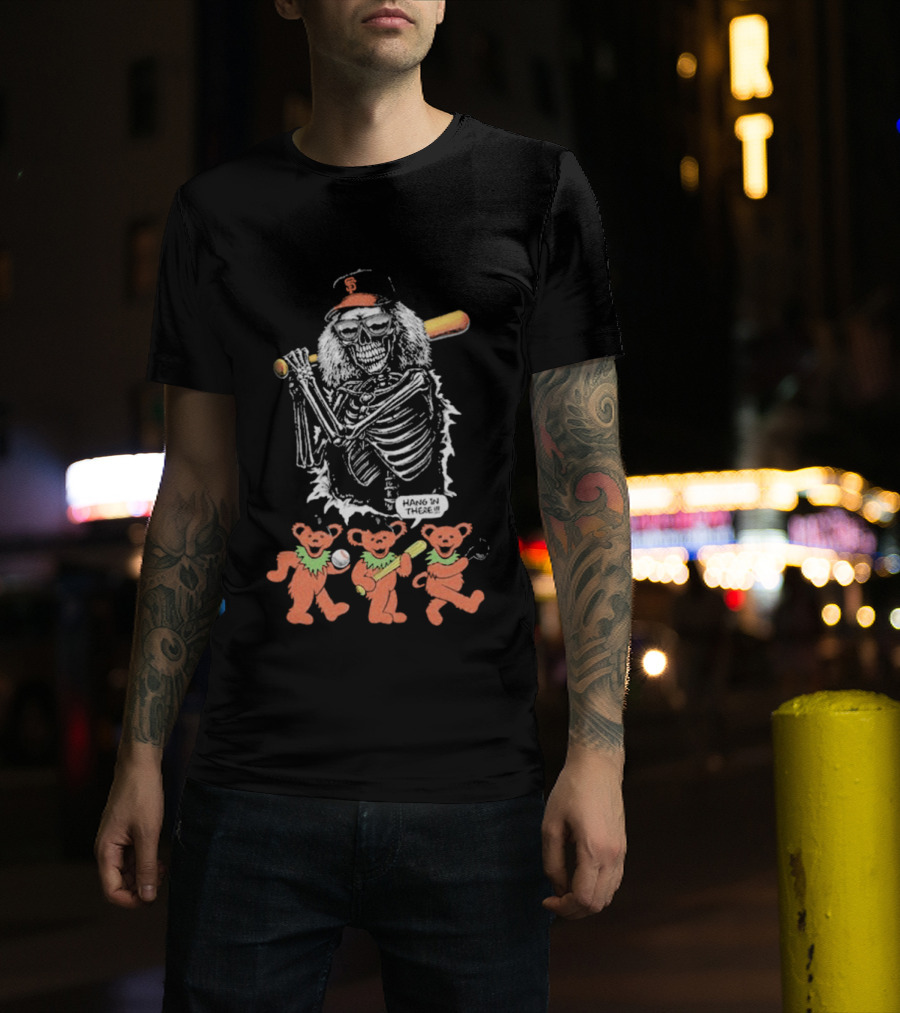 The Skeleton Factory Giant Deadhead With Dancing Bears Baseball T-Shirt