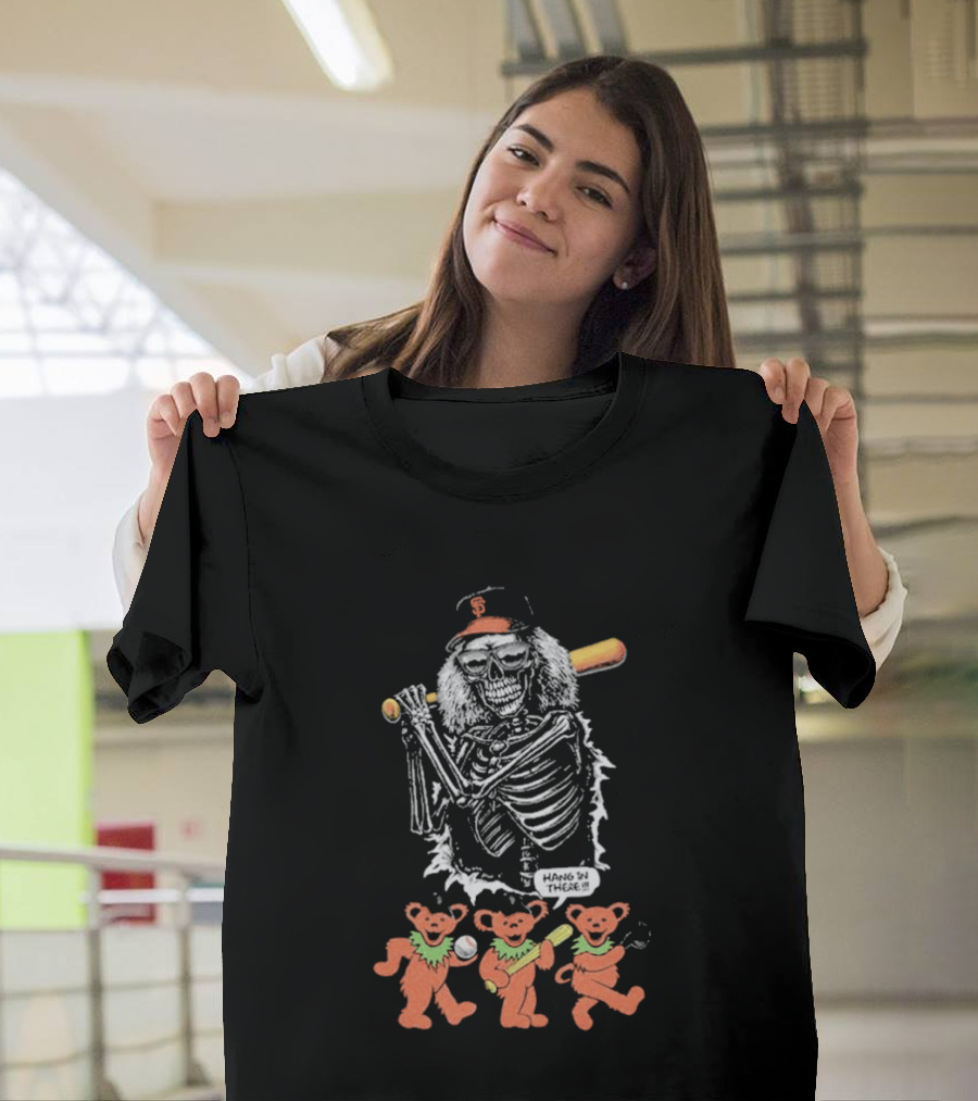 The Skeleton Factory Giant Deadhead With Dancing Bears Baseball T-Shirt