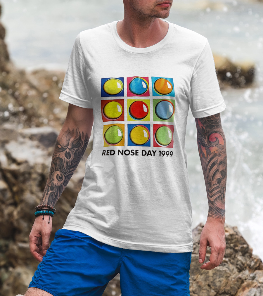 Red Nose Day 1999 Colorful Circular Pop Art Squares T-Shirt