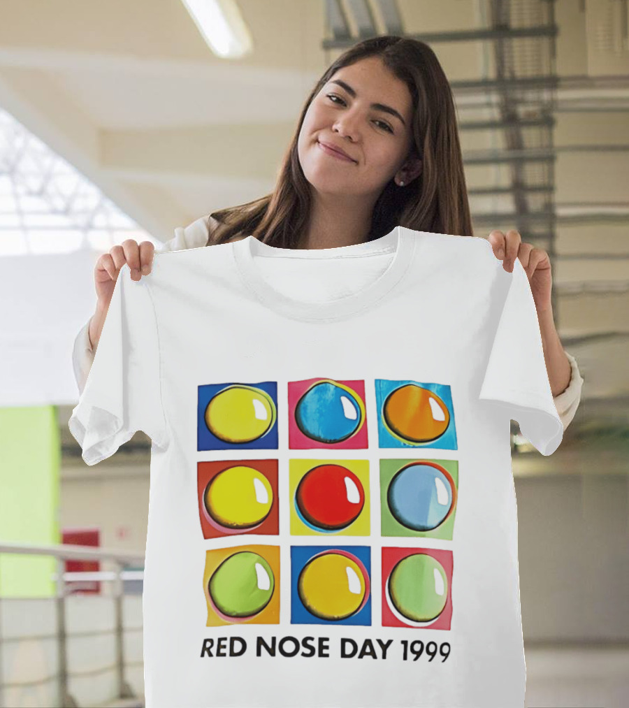 Red Nose Day 1999 Colorful Circular Pop Art Squares T-Shirt