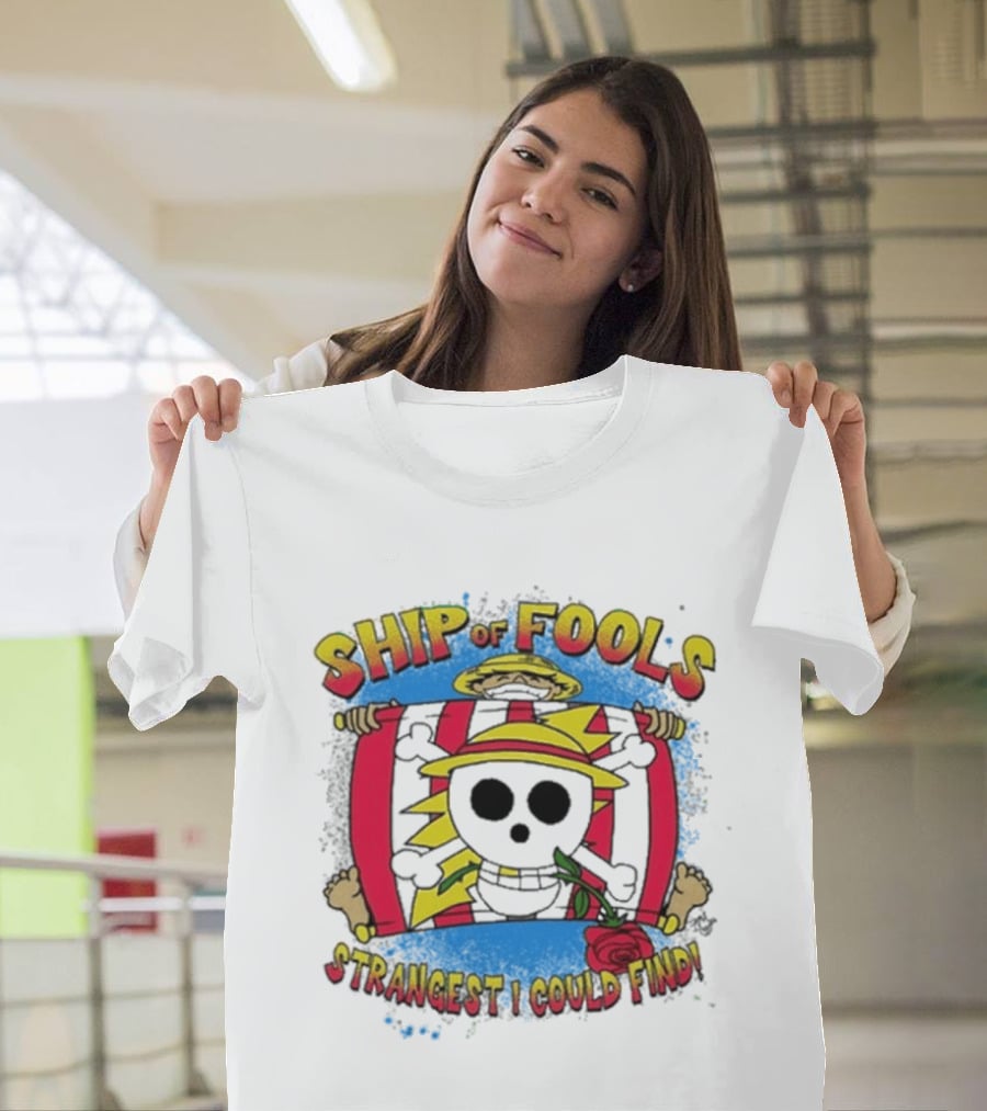 Ship Of Fools Strangest I Could Find Skeleton Straw Hat Rose T-Shirt