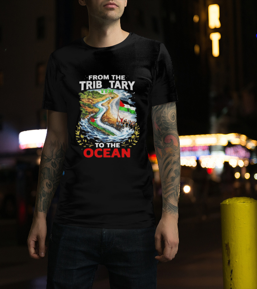 From The Tributary To The Ocean Journey With Flag And River T-Shirt