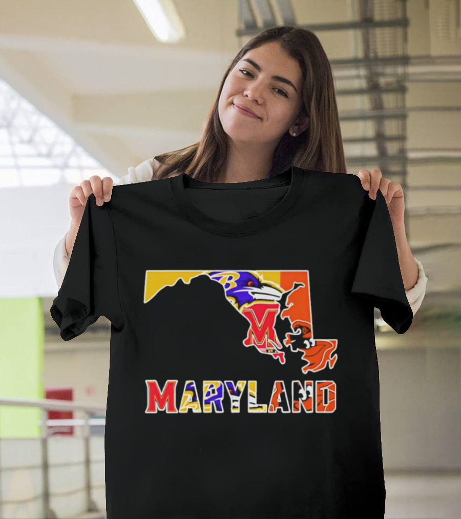 Maryland Ravens Terps State Map Sports Team Collage T-Shirt