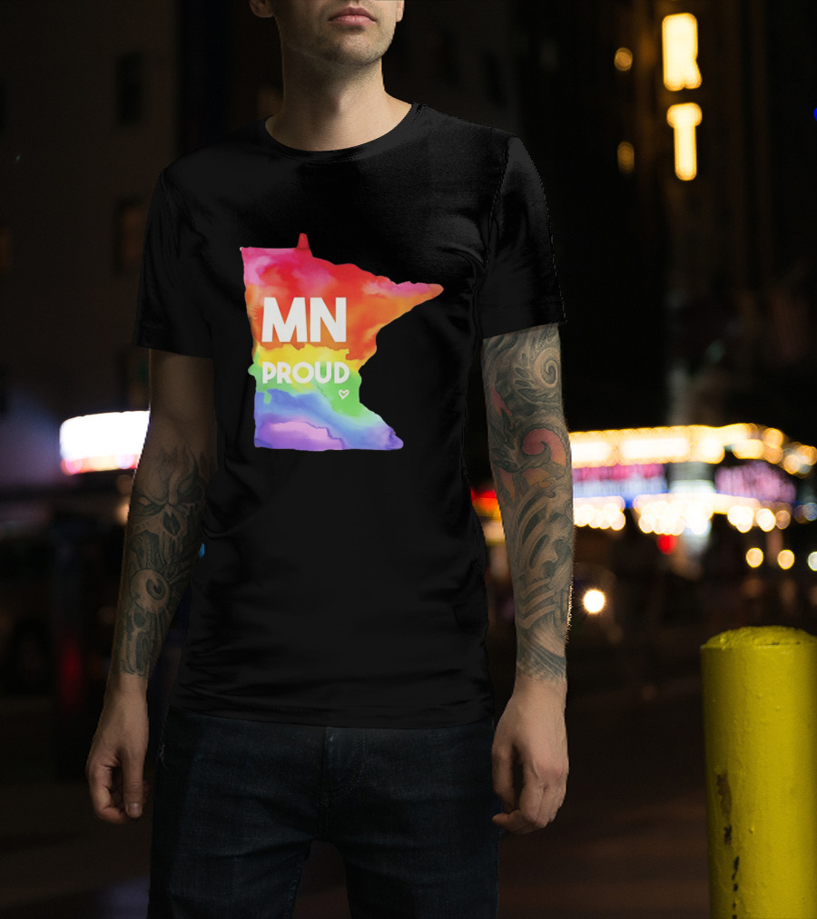 MN Proud Rainbow Heart Minnesota Map T-Shirt