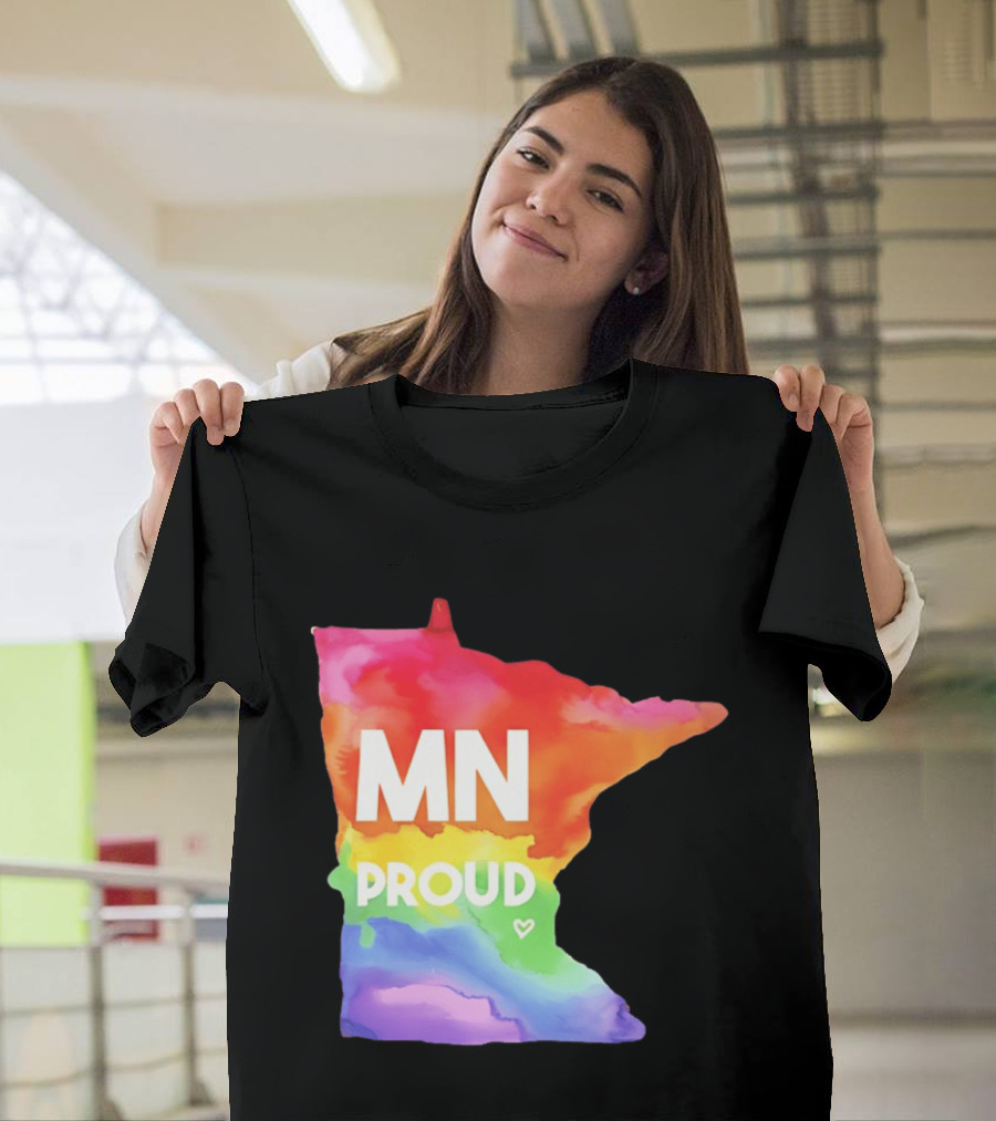MN Proud Rainbow Heart Minnesota Map T-Shirt