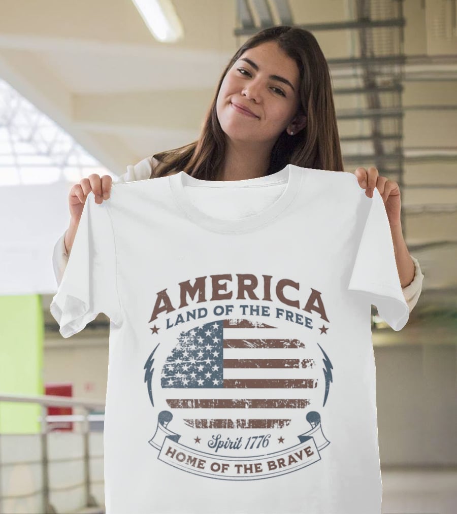 America Land Of The Free Home Of The Brave Spirit 1776 Flag Celebration T-Shirt