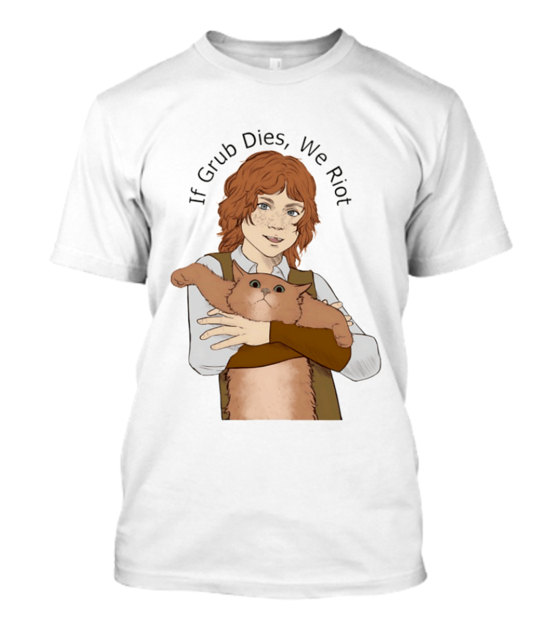 If Grub Dies We Riot Character With Cat Drawing T-Shirt